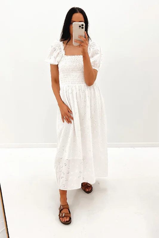 Olivia Midi Dress White Stylish Vintage Midi Dress