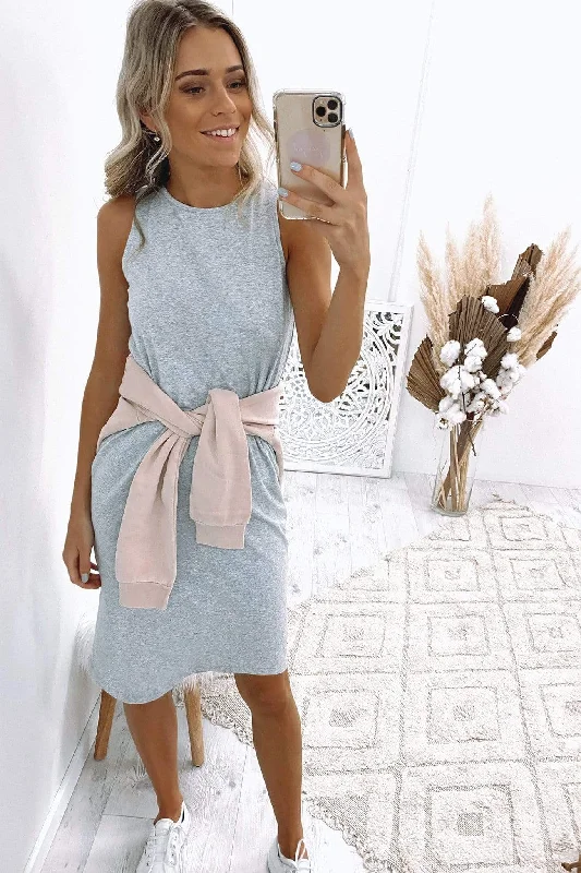 One In Eight Midi Dress Grey Marle Fashionable A-Line Midi Dress
