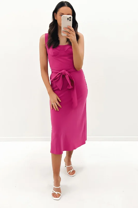 Ora Bust Midi Dress Deep Pink Cozy Knit Midi Dress