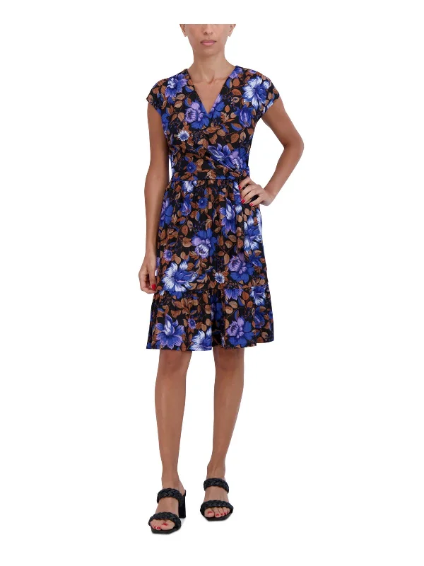 Petites Womens Floral A-Line Mini Dress