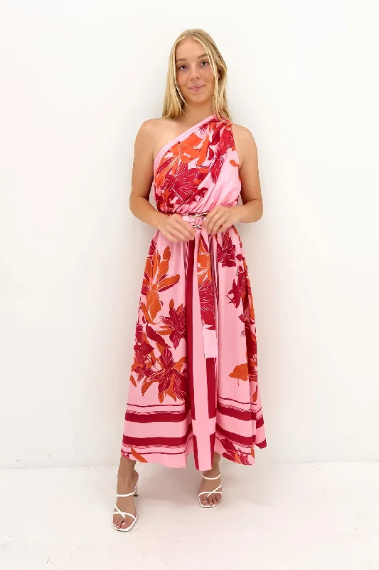 Phoenix Midi Dress Pink Orange Fashionable Fitted Midi Dress