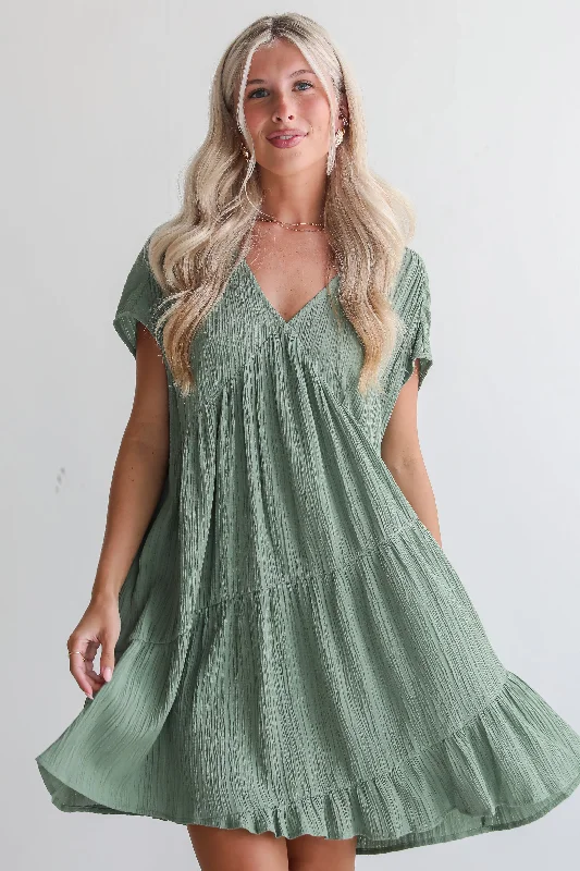 FINAL SALE - Pleasant Personality Olive Tiered Mini Dress Casual High-Waist Mini Dress