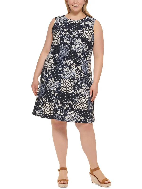 Plus Womens Printed Sheath Mini Dress