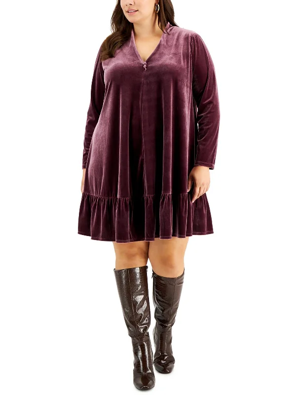 Plus Womens Velvet Mini Mini Dress