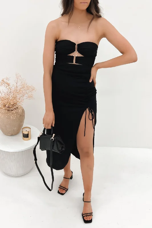 Poppie Midi Dress Black Stylish Animal Print Midi Dress