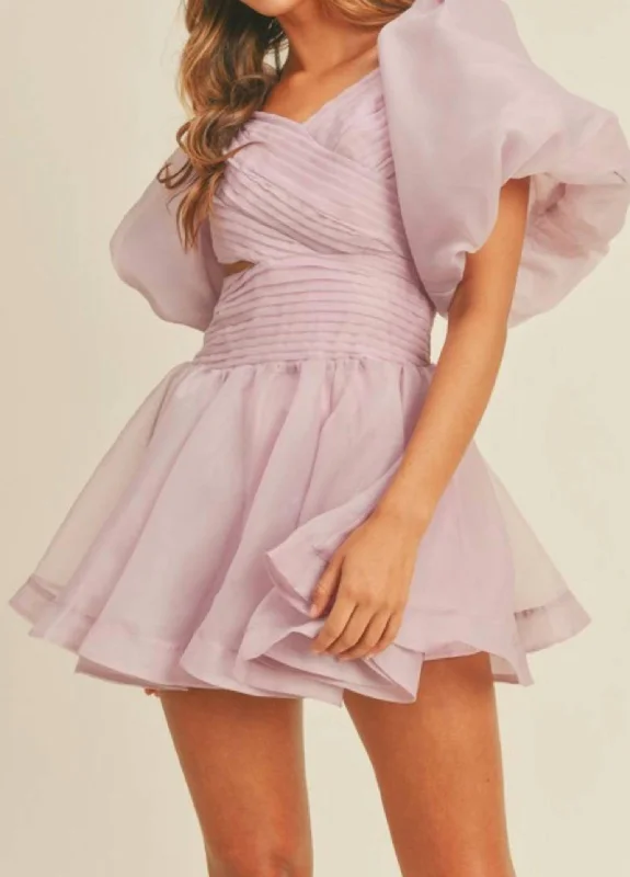 Puff Sleeve Mini Dress in Lavender Classic Black Mini Dress
