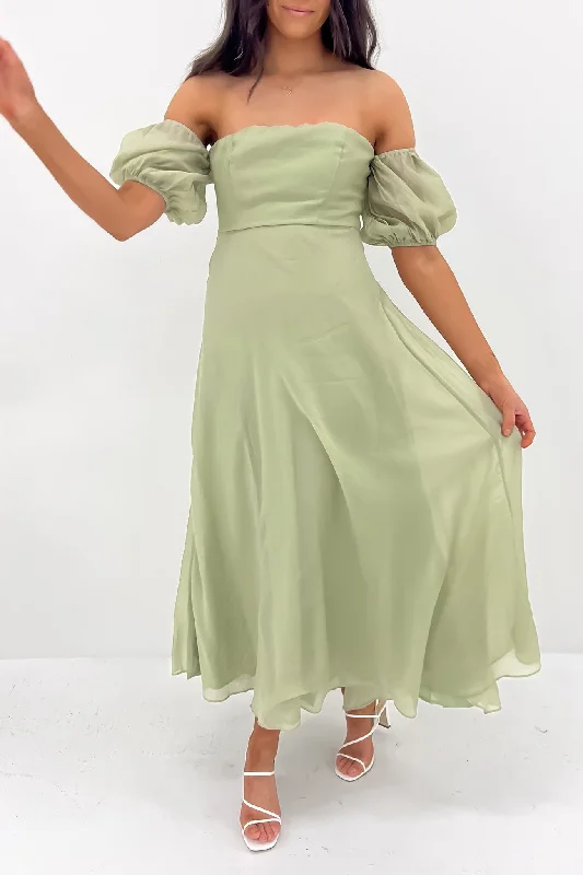 Purdie Midi Dress Green Trendy Tiered Hem Midi Dress