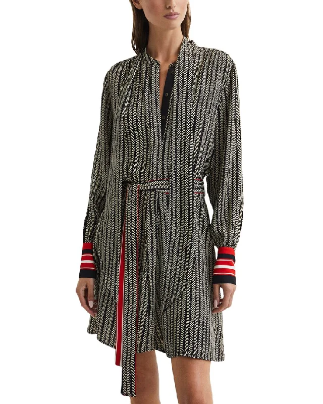 Reiss Robyn Contrasting Stripe Cuff Printed Mini Dress