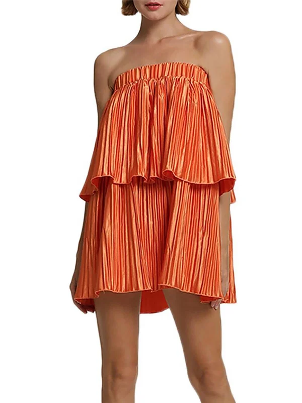 Reveries Womens Strapless Pleated Mini Dress