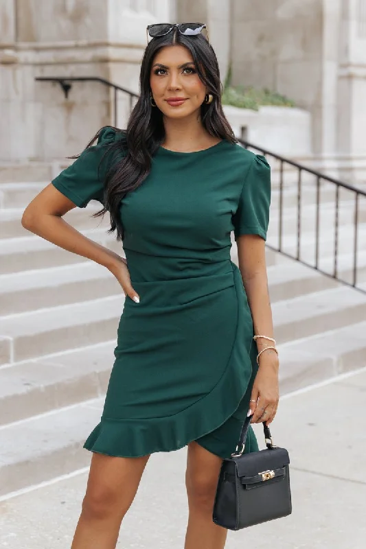 Romantic Green Ruffled Mini Dress - FINAL SALE Cozy Satin Mini Dress