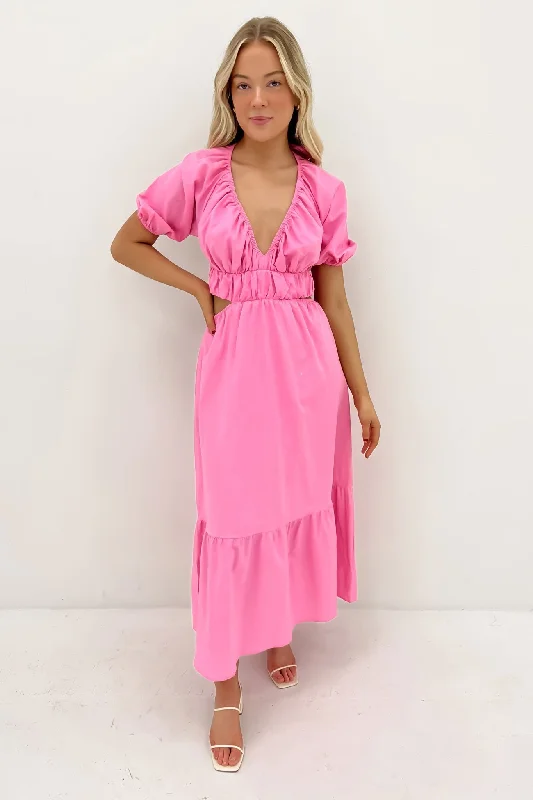 Sally Midi Dress Pink Chic Floral Print Midi Dress