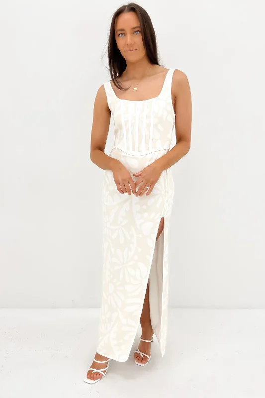 Sand Desert Floral Midi Dress Sand Ivory Stylish Pleated Skirt Midi Dress