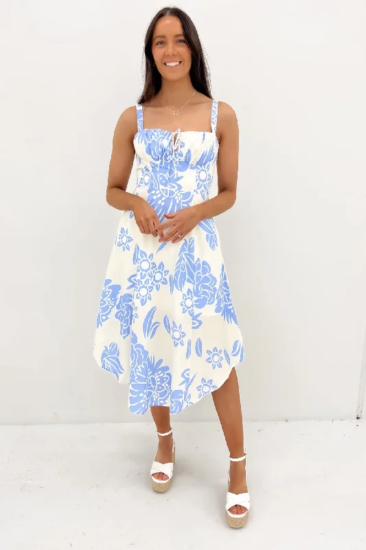 Scout Midi Dress Blue Cream Chic Floral Print Midi Dress
