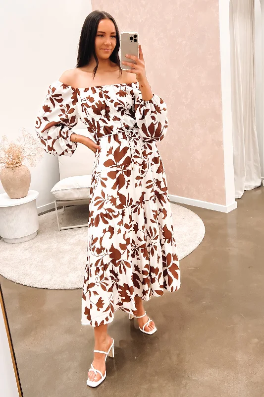 Serenity Midi Dress Brown Fashionable Casual Midi Dress
