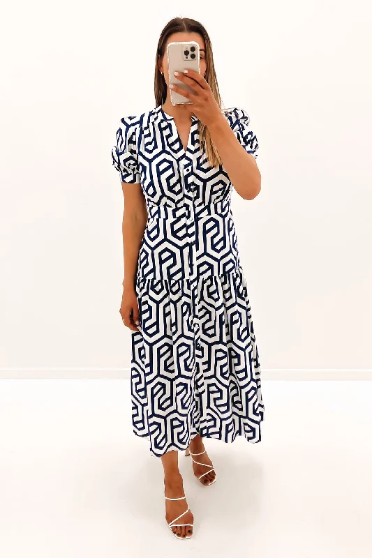 Sharee Midi Dress Navy Comfortable Knitwear Midi Dress