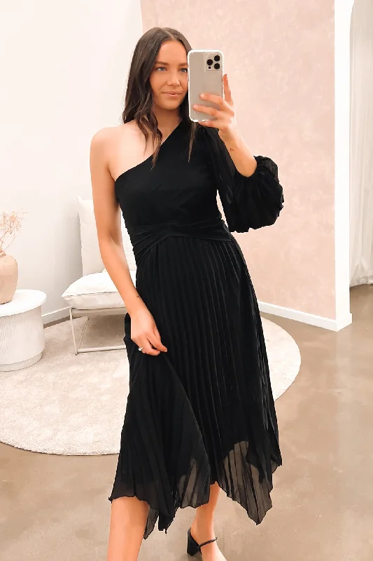 Skyla Midi Dress Black Stylish High-Waisted Midi Dress