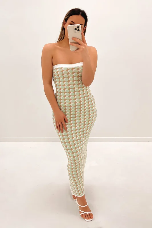 Sol Geo Knit Midi Dress Pistachio Spot Trendy Tiered Hem Midi Dress