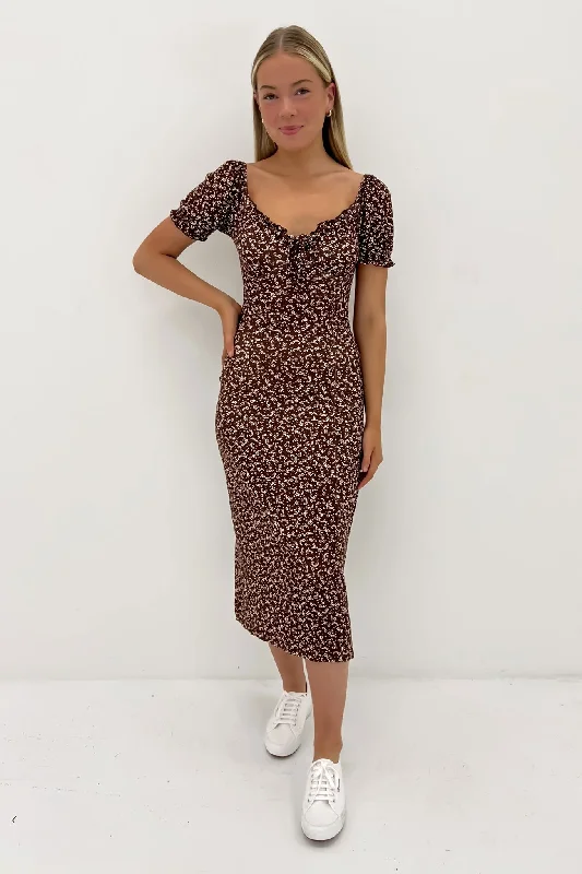 Sophie Midi Dress Print Fashionable Floral Embroidery Midi Dress