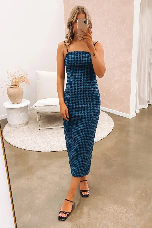 Static Midi Dress Houndstooth Comfortable Casual Midi Dress