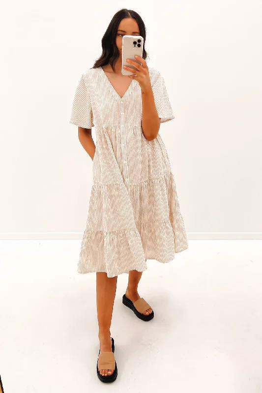Summer Midi Dress Latte Fashionable Fitted Midi Dress
