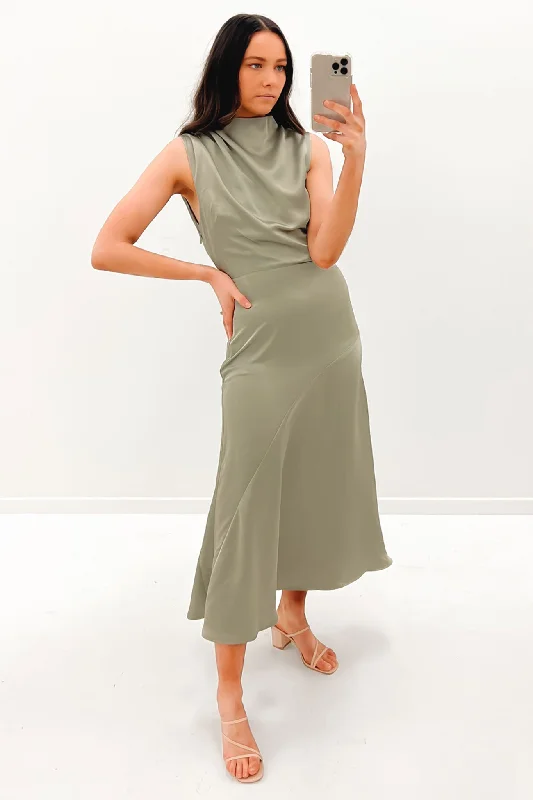 Take A Chance Midi Dress Sage Cozy Spaghetti Strap Midi Dress