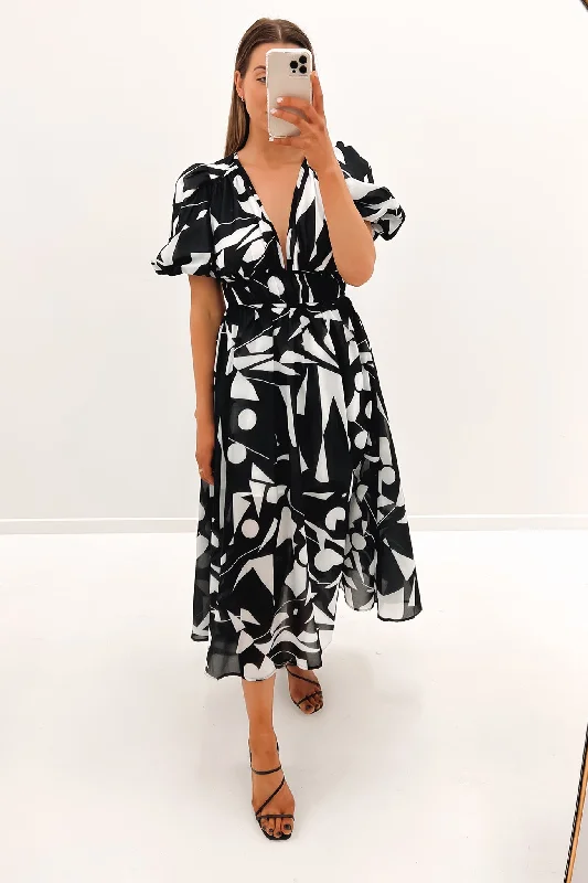 Tali Midi Dress Black Elegant Faux Wrap Midi Dress