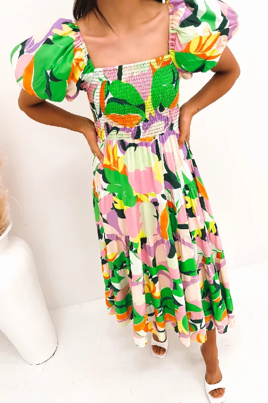 Tari Midi Dress Green Fashionable Skater Midi Dress