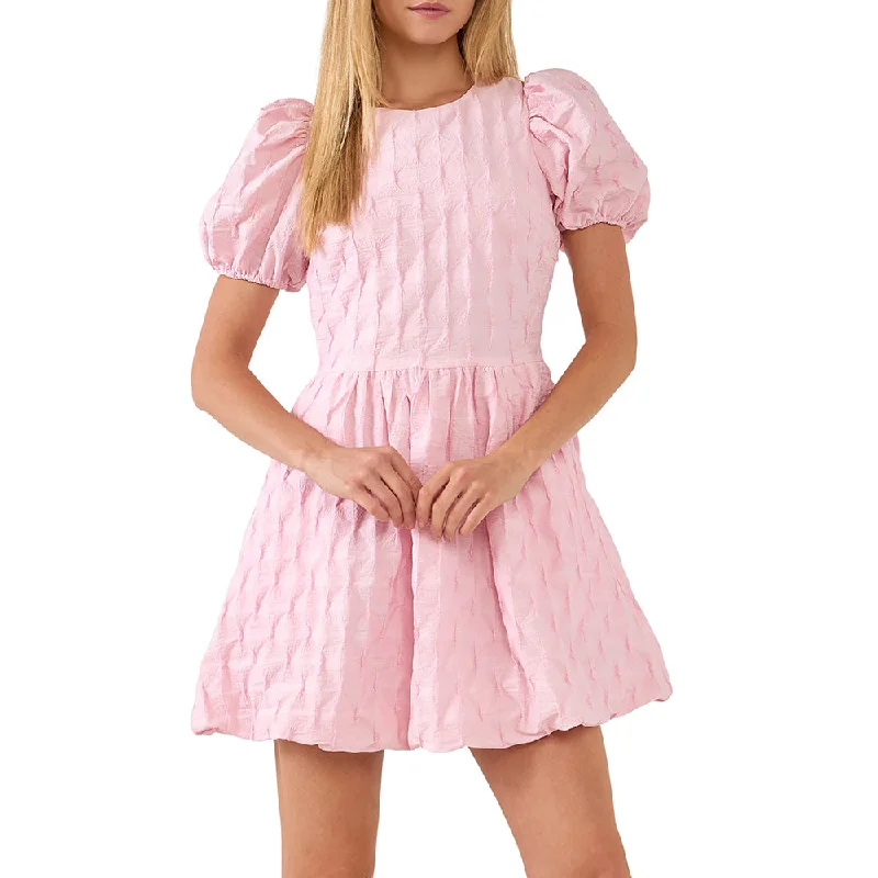 Textured Balloon Mini Dress Stylish Ruffle Mini Dress
