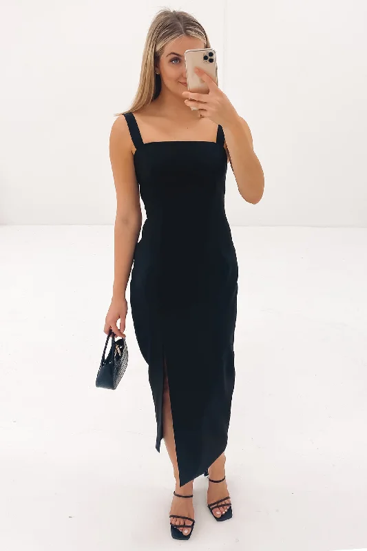 The Intuition Midi Dress Black Fashionable Pleated Midi Dress