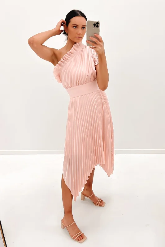 The Lady Like Midi Dress Blush Fashionable Polka Dot Midi Dress