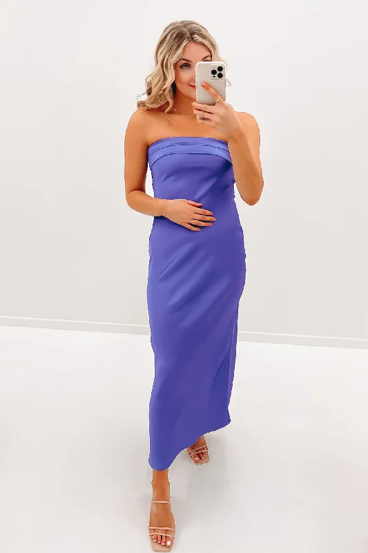 Tiana Midi Dress Purple Trendy Ruched Side Midi Dress