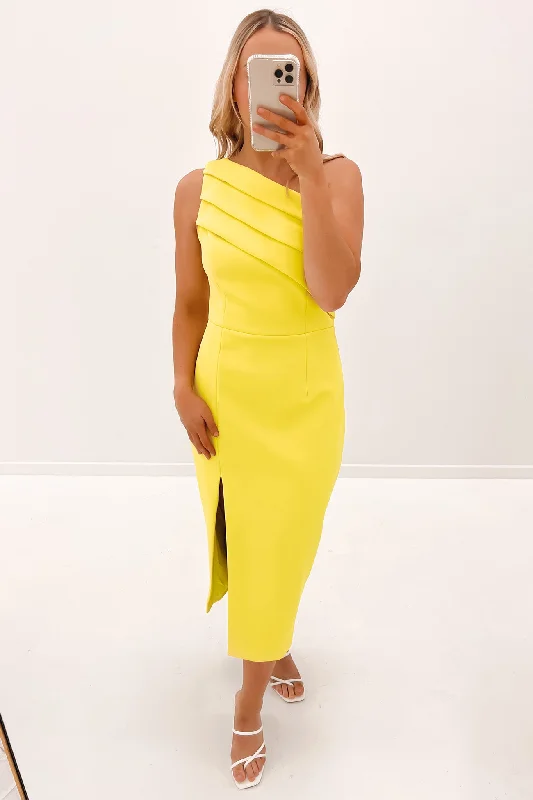Unveil Midi Dress Citrus Stylish Silk Midi Dress