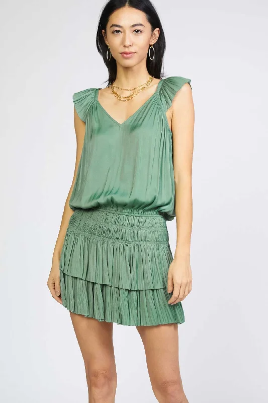 Verde Pleat Mini Dress Stylish Ribbed Mini Dress