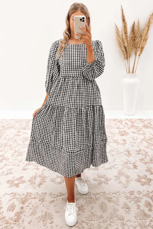 Westley Midi Dress Black Elegant Puff Sleeve Midi Dress