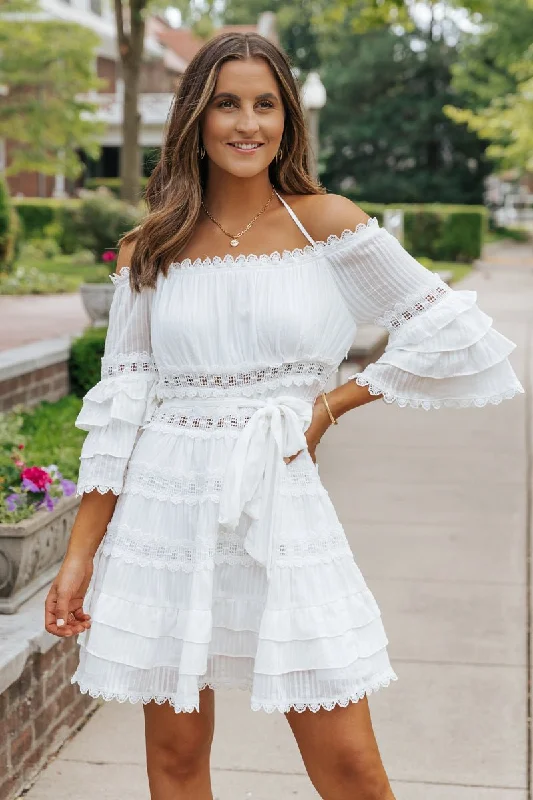 White Lace Ruffled Mini Dress - FINAL SALE Cozy Knit Mini Dress