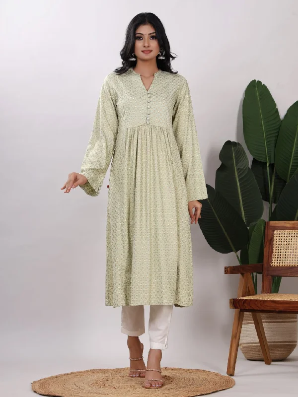Women's Print A-Line Midi Dress(Green) - Vasvi Fashionable Pencil Midi Dress