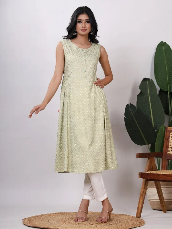Women's Polka Dot Print A-Line Midi Dress(Pista Green) - Vasvi Comfortable Ribbed Midi Dress
