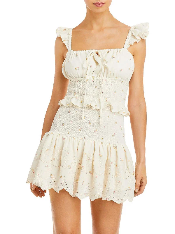 Womens Eyelet Short Mini Dress