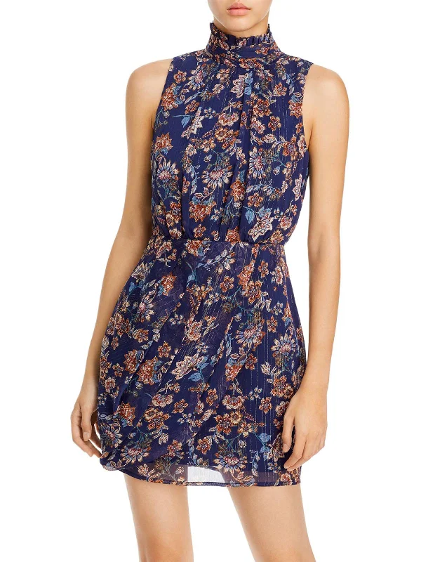 Womens Floral Print Short Mini Dress Chic Puff Sleeve Mini Dress