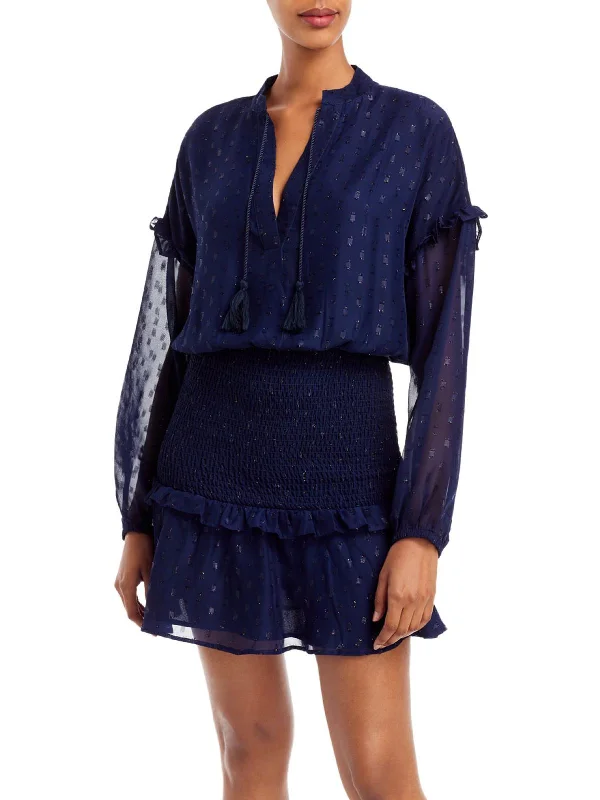 Womens Metallic Short Mini Dress Comfortable Ruffle Mini Dress