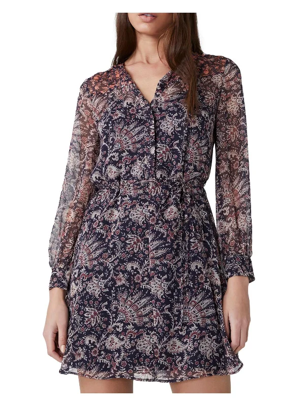 Womens Paisley Floral Print Mini Dress Casual High-Waist Mini Dress
