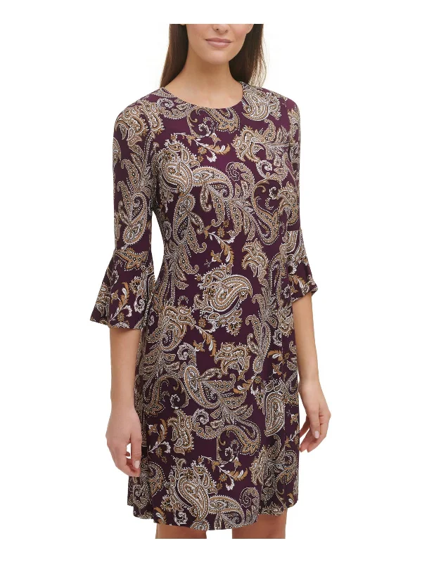 Womens Printed Bell Sleeve Mini Dress