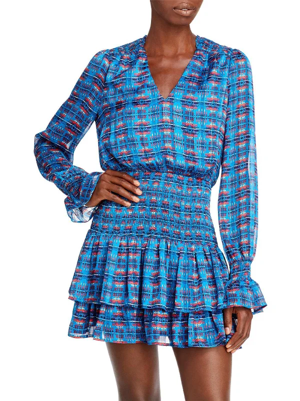 Womens Ruffled V-Neck Mini Dress Fashionable Mini Dress with Frills
