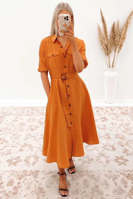 Ximena Midi Dress Orange Stylish Wraparound Midi Dress
