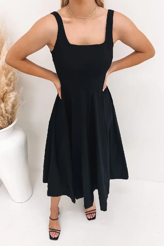 Zahra Midi Dress Black Comfortable Adjustable Strap Midi Dress