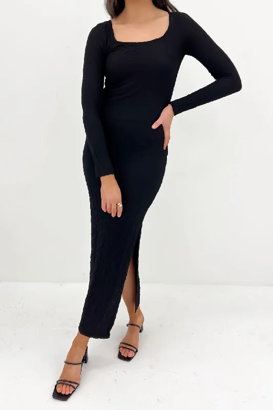 Zion Midi Dress Black Comfortable Casual Midi Dress