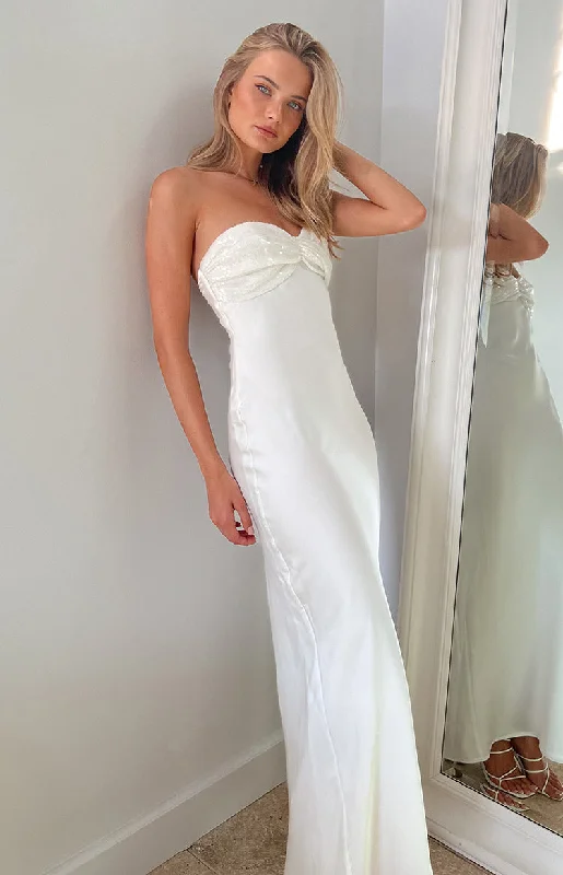 Ashley White Sequin Formal Maxi Dress Comfortable T-Shirt Maxi Dress