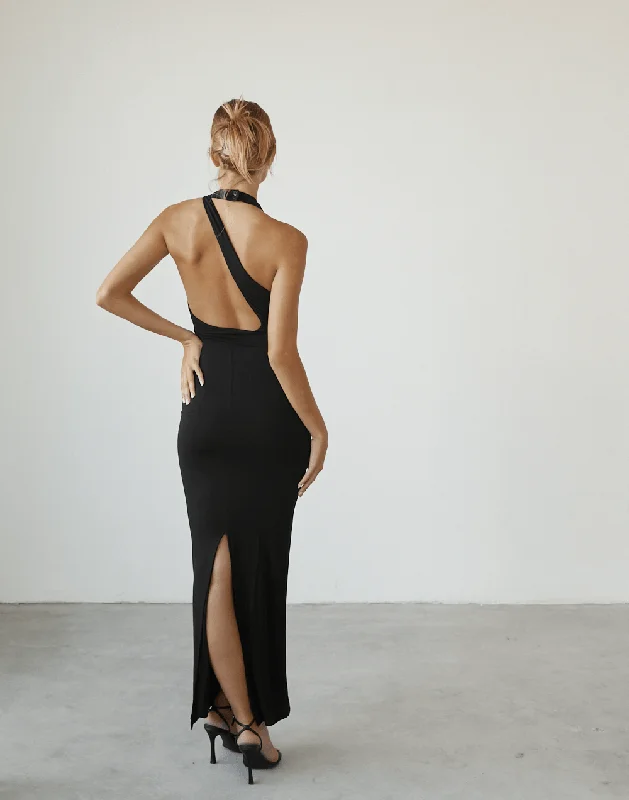 Aziza Maxi Dress (Black) Stylish Maxi Dress with Frills