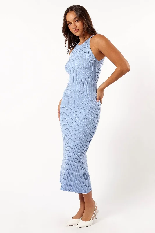 Brighton Maxi Dress - Dusty Blue Elegant Wraparound Maxi Dress