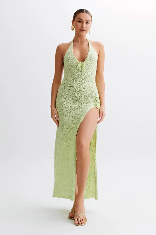 Cherie Knit Halter Maxi Dress - Apple Cozy Longline Maxi Dress